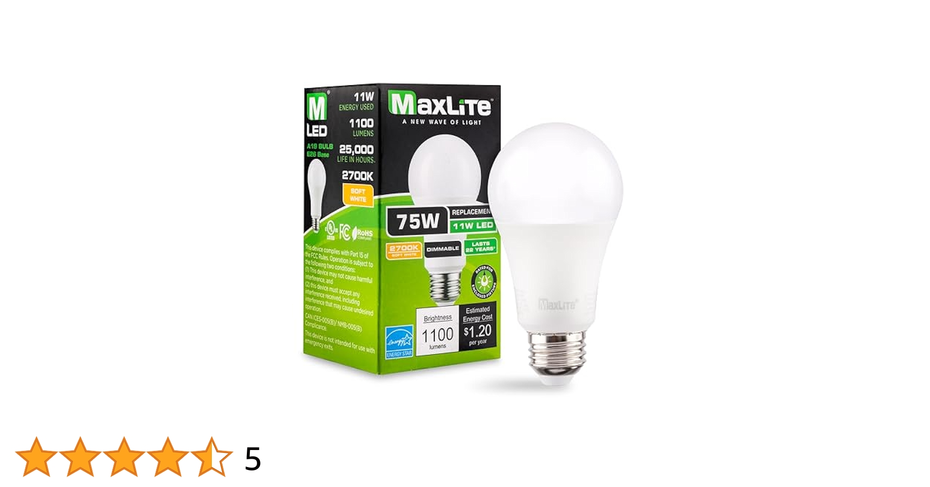 MaxLite E11A19DLED27/G8 11W LED A19 Bulb, White Finish, LED